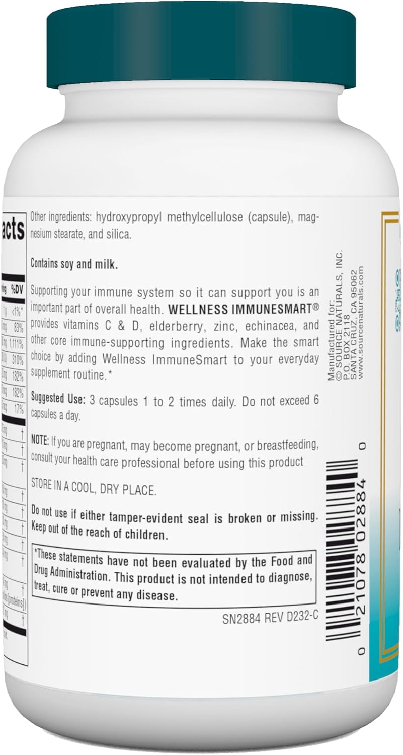 Source Naturals Wellness ImmuneSmart - Immune Support with Vitamins A, C, D, Zinc, Elderberry, Echinacea, Andrographis - 90 Capsules