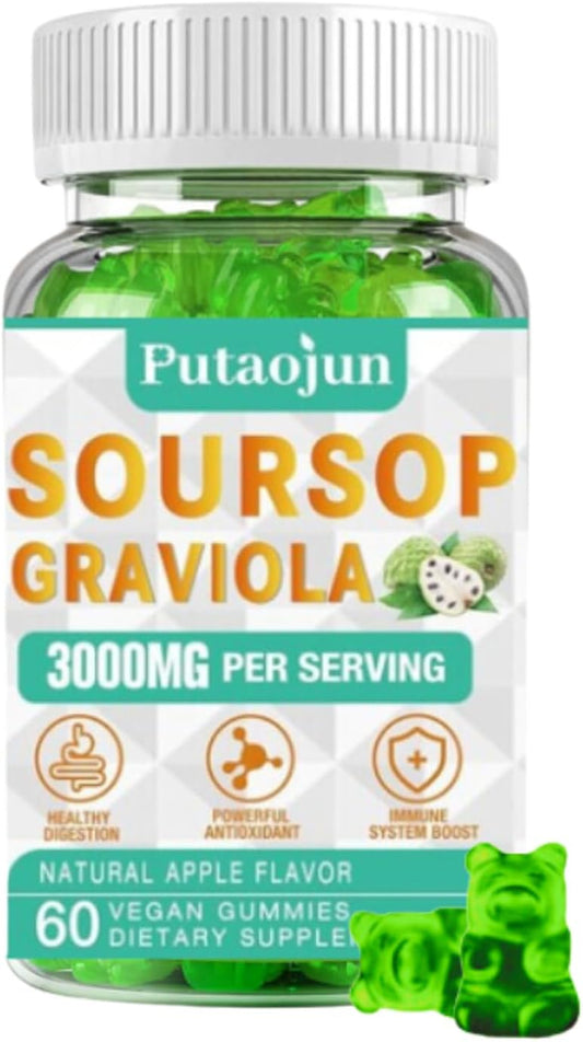 Soursop Graviola Extract 2000 MG Gummies for Adults - Non-GMO & Vegan Friendly - Soursop Leaves & Fruit Blend, 60 Count