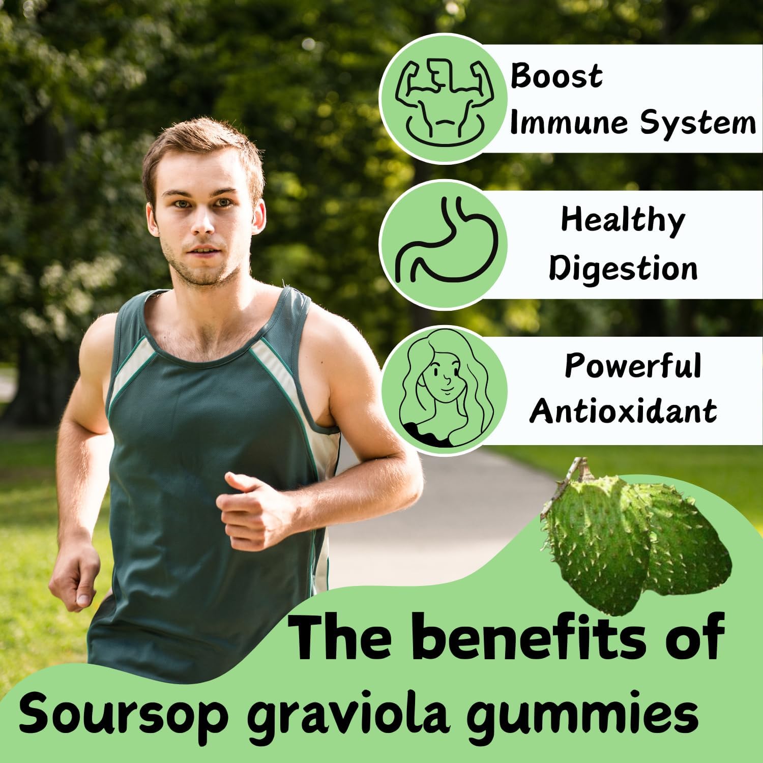 Soursop Graviola Extract 2000 MG Gummies for Adults - Non-GMO & Vegan Friendly - Soursop Leaves & Fruit Blend, 60 Count
