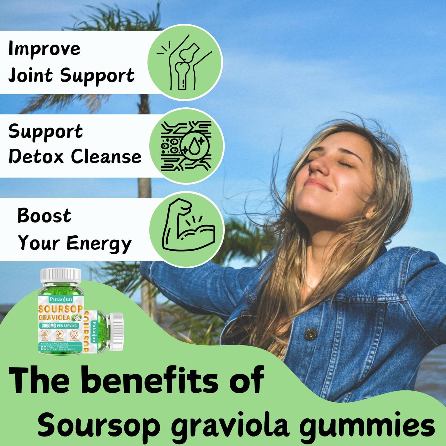 Soursop Graviola Extract 2000 MG Gummies for Adults - Non-GMO & Vegan Friendly - Soursop Leaves & Fruit Blend, 60 Count