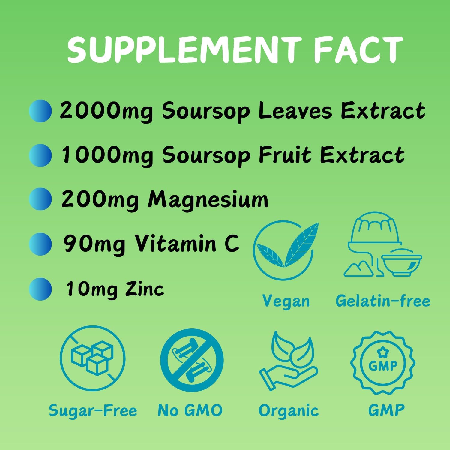 Soursop Graviola Extract 2000 MG Gummies for Adults - Non-GMO & Vegan Friendly - Soursop Leaves & Fruit Blend, 60 Count