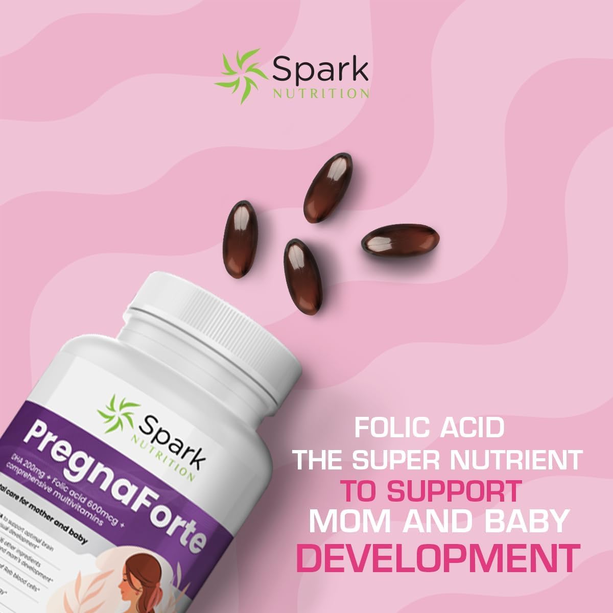 Spark Nutrition Pregnaforte Prenatal Vitamins - 2 Month Supply with Essential Nutrients for Women - Folic Acid, Omega 3, Vitamin D, B6, B12, C, E, Calcium, Iron, Magnesium, Zinc - FSA/HSA Eligible