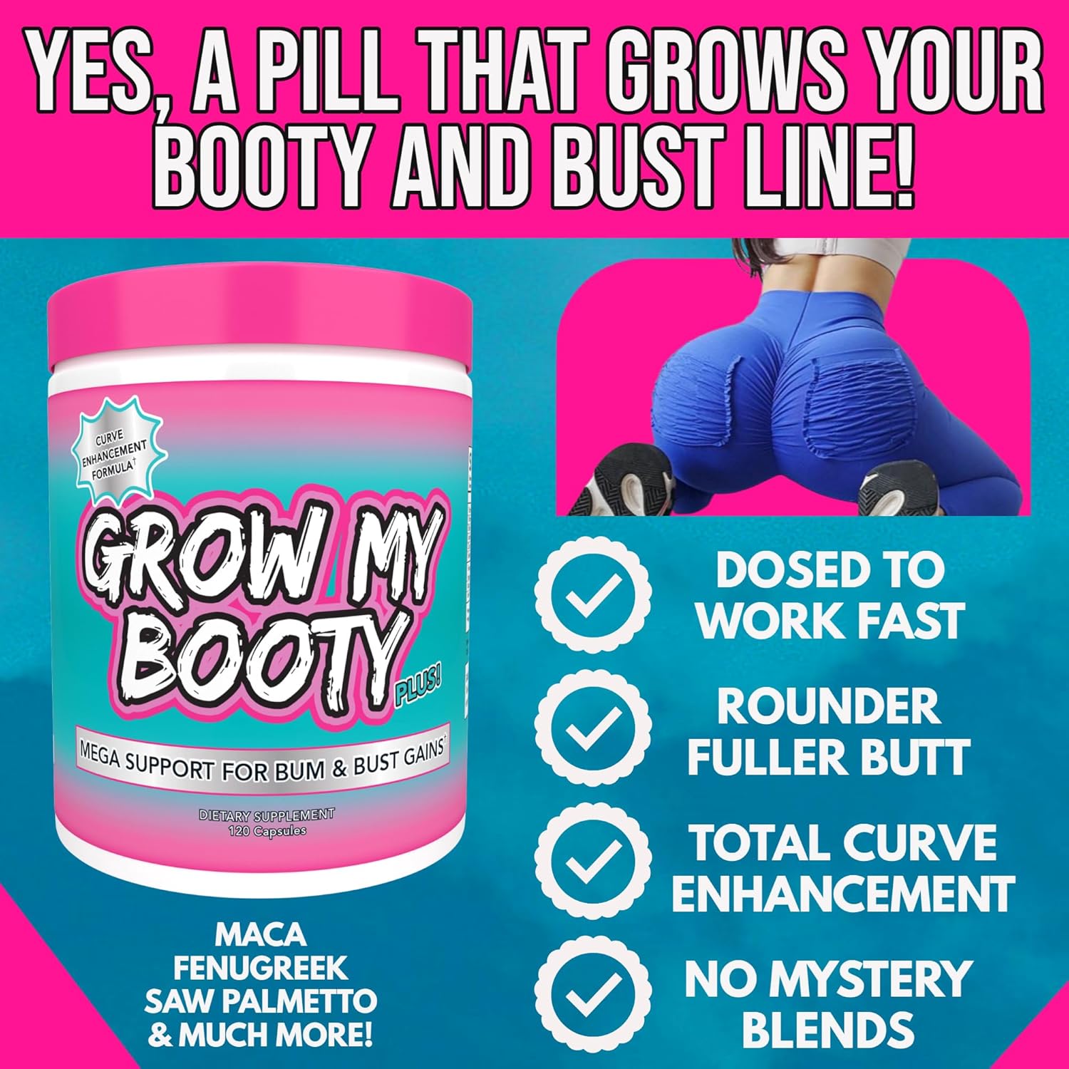 SPAZMATIC Booty Boost Plus Butt Enhancement Pills - Mega Growth Formula for Fast Glute and Bust Enhancement