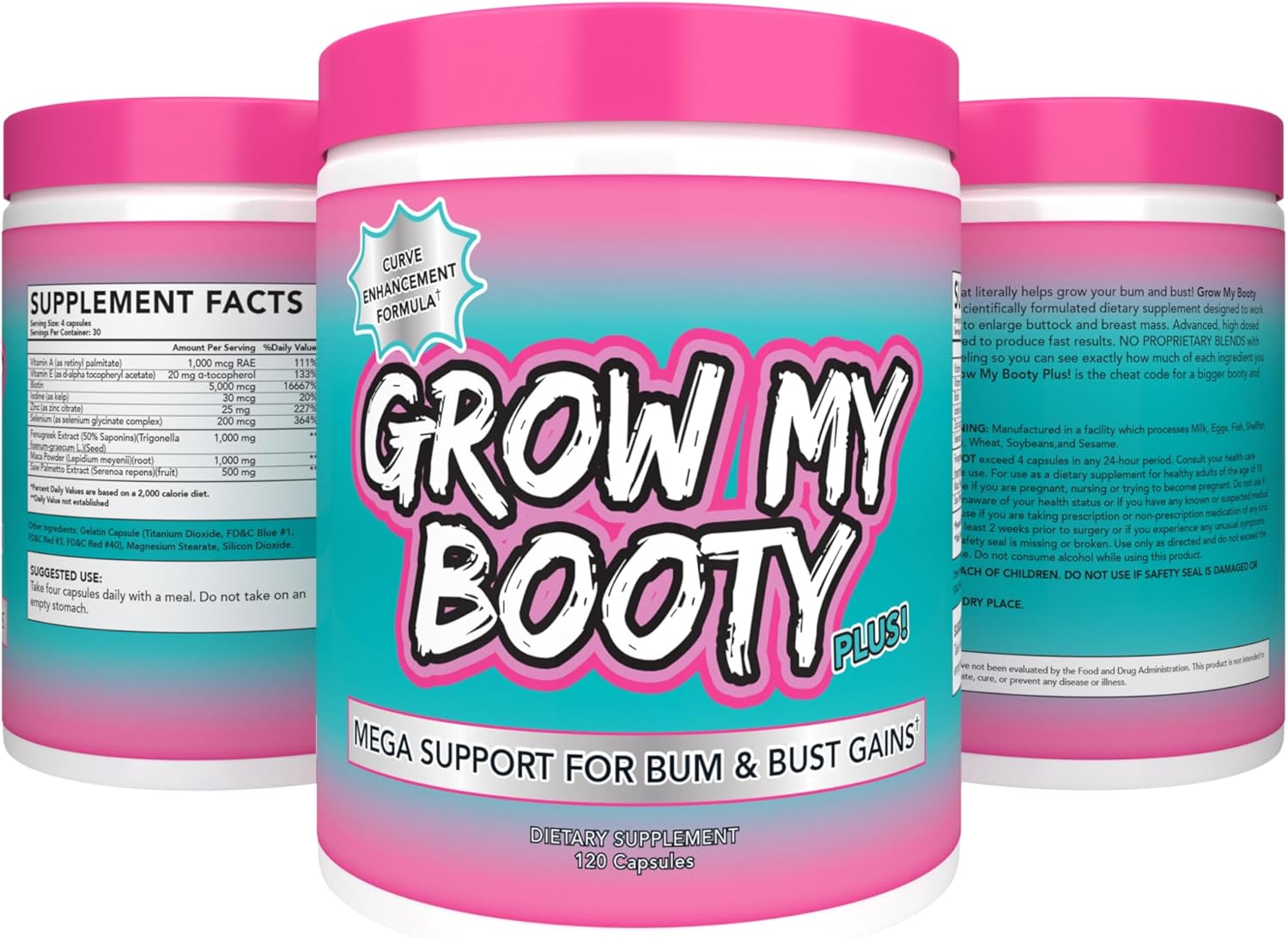 SPAZMATIC Booty Boost Plus Butt Enhancement Pills - Mega Growth Formula for Fast Glute and Bust Enhancement