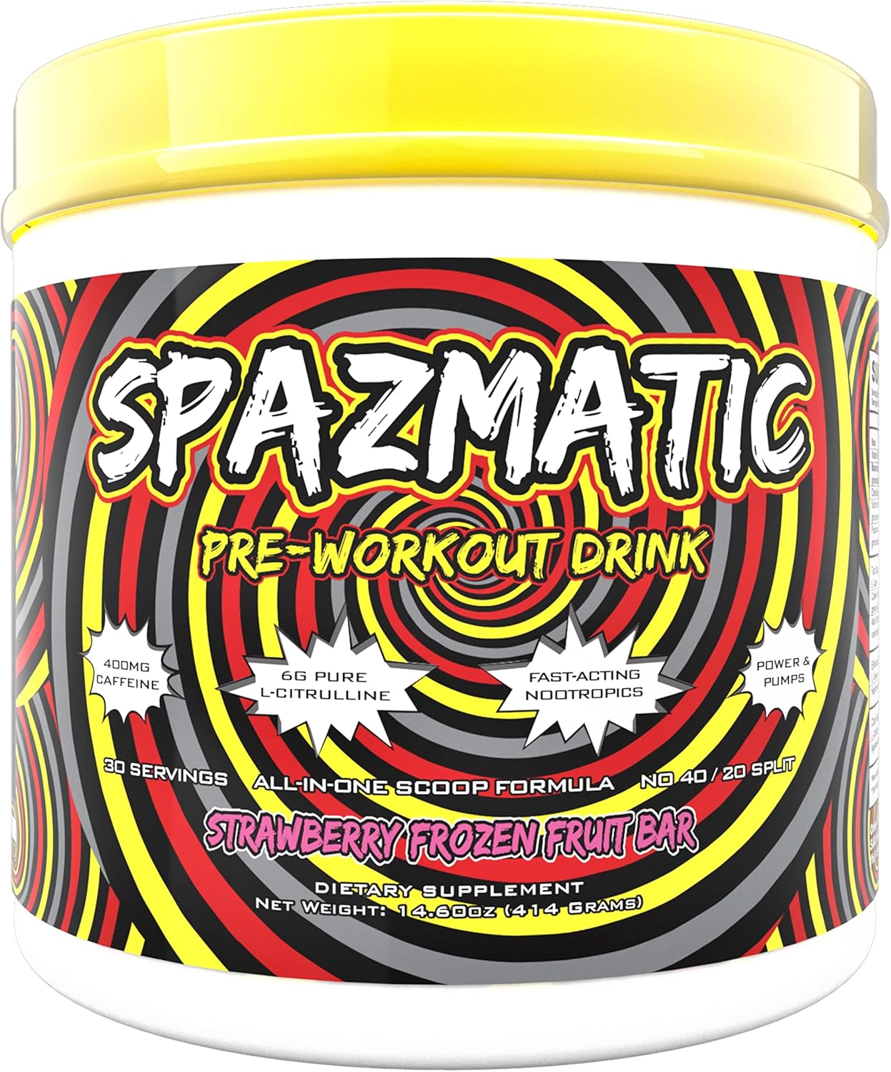 Spazmatic Pre-Workout Powder with 400mg Caffeine - Muscle Pumping Formula - Fast Acting Focus - 30 Servings