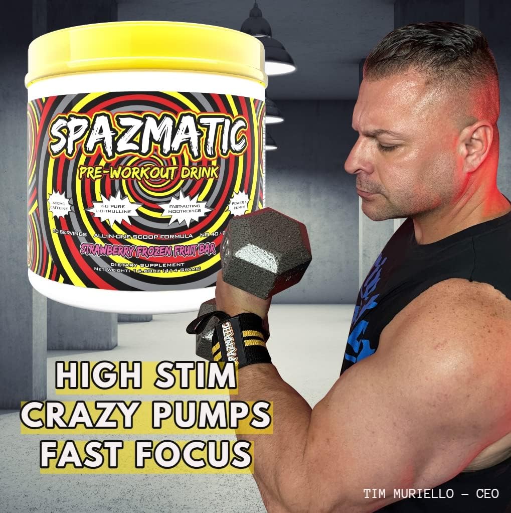 Spazmatic Pre-Workout Powder with 400mg Caffeine - Muscle Pumping Formula - Fast Acting Focus - 30 Servings