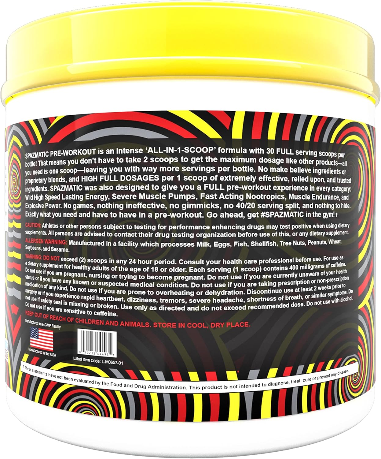 Spazmatic Pre-Workout Powder with 400mg Caffeine - Muscle Pumping Formula - Fast Acting Focus - 30 Servings