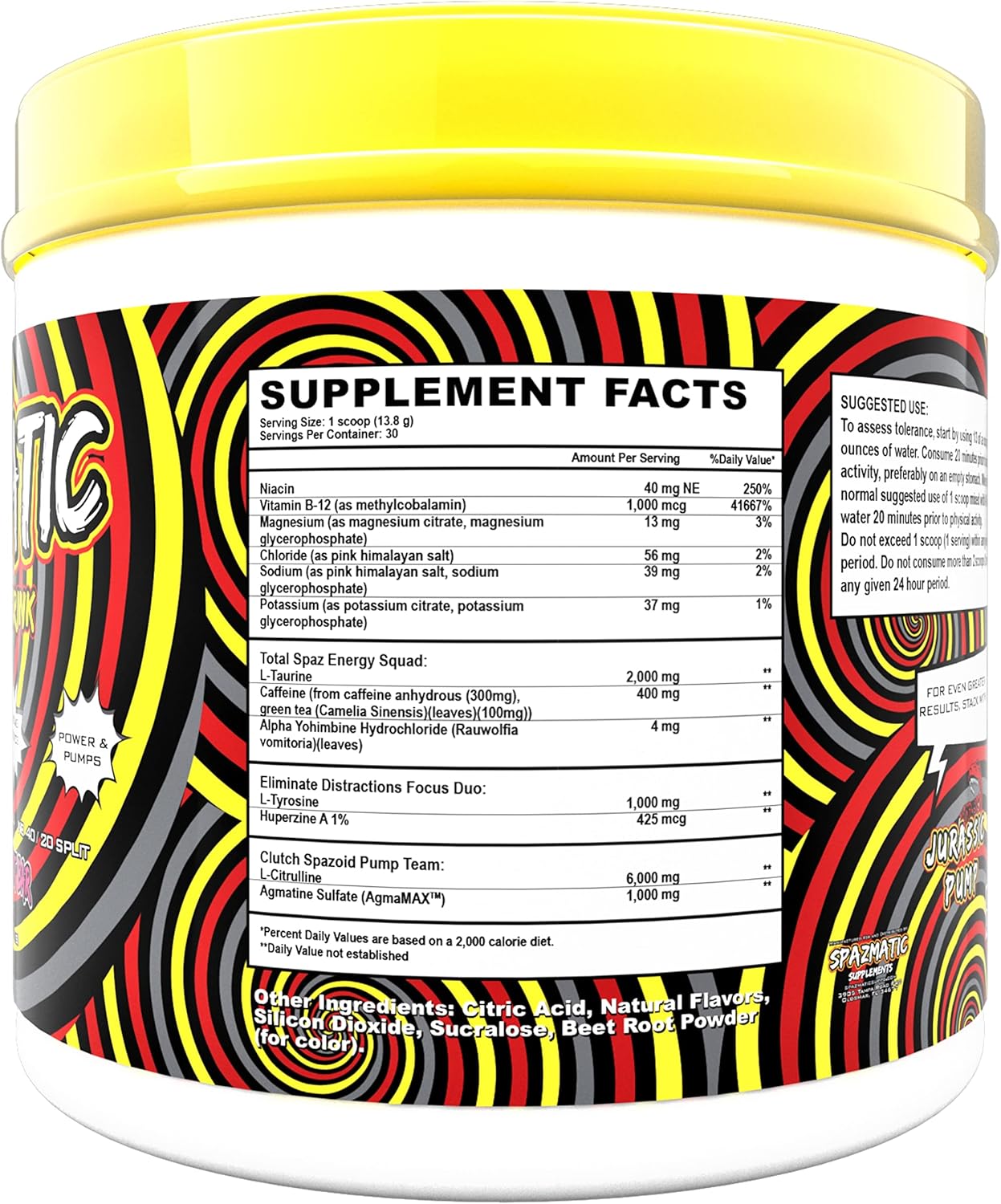Spazmatic Pre-Workout Powder with 400mg Caffeine - Muscle Pumping Formula - Fast Acting Focus - 30 Servings