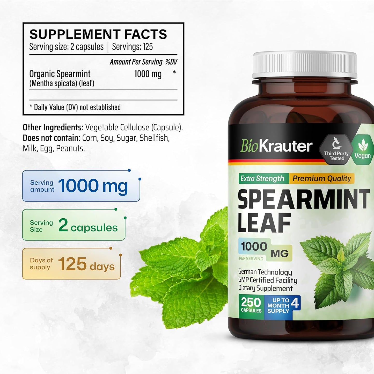 Spearmint Capsules and Hyaluronic Acid Gummies Bundle - 250 Capsules + 60 Gummies