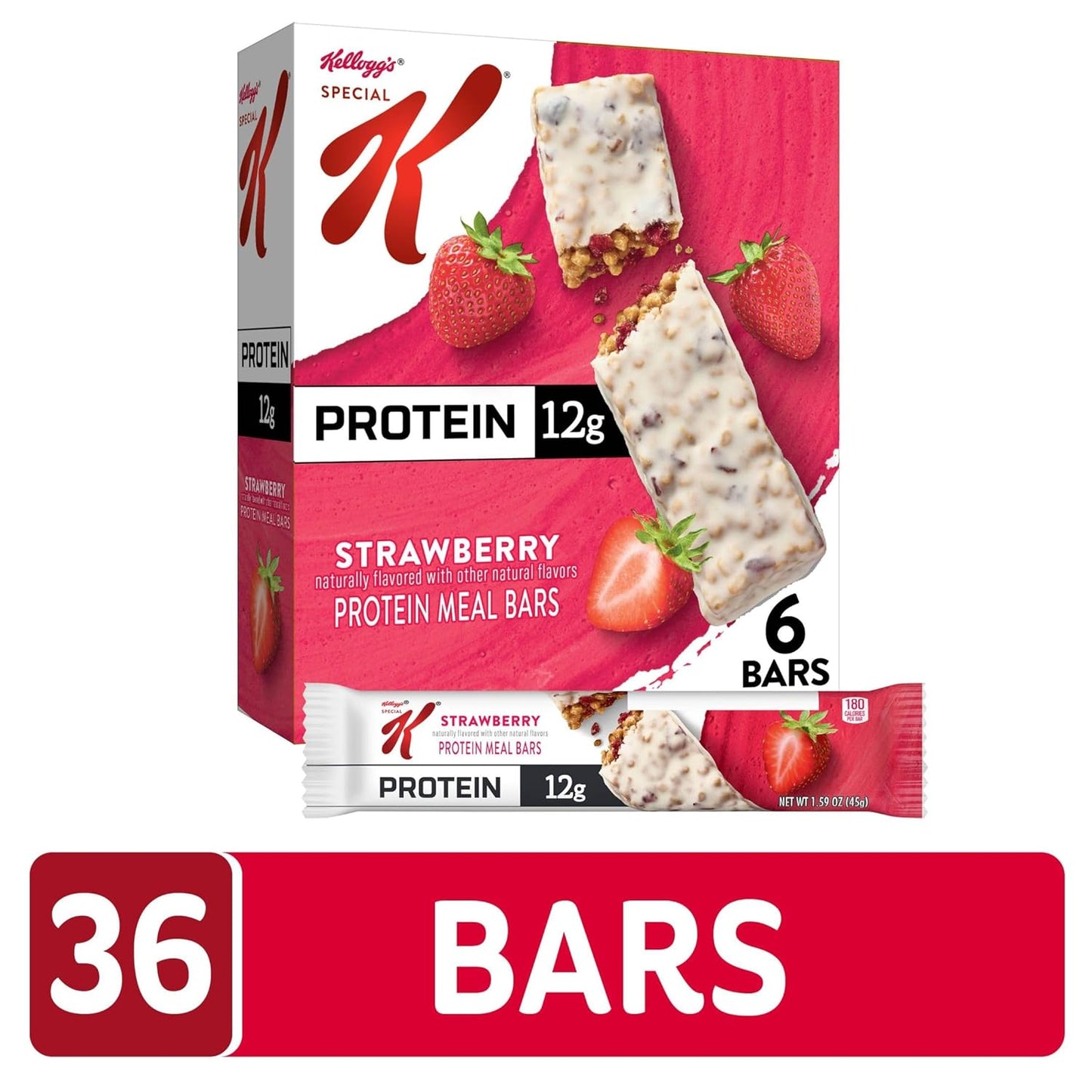 Special K Strawberry Protein Meal Bars - 12g Protein, High Fiber, 6 Boxes, 36 Bars