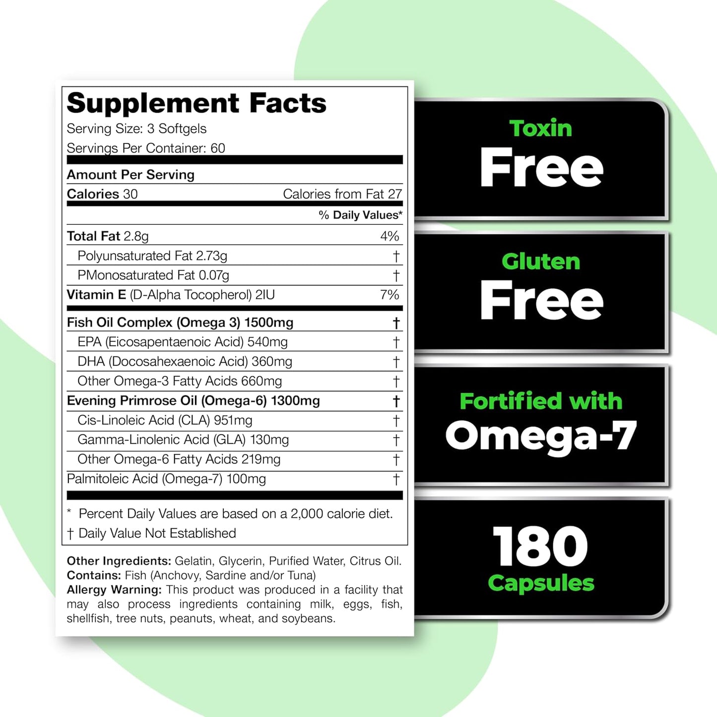 Species Nutrition Omegalyze Essential Fatty Acid Formula Supplement - 180 Capsules for Recovery & Omega 3, 6, 7 Support