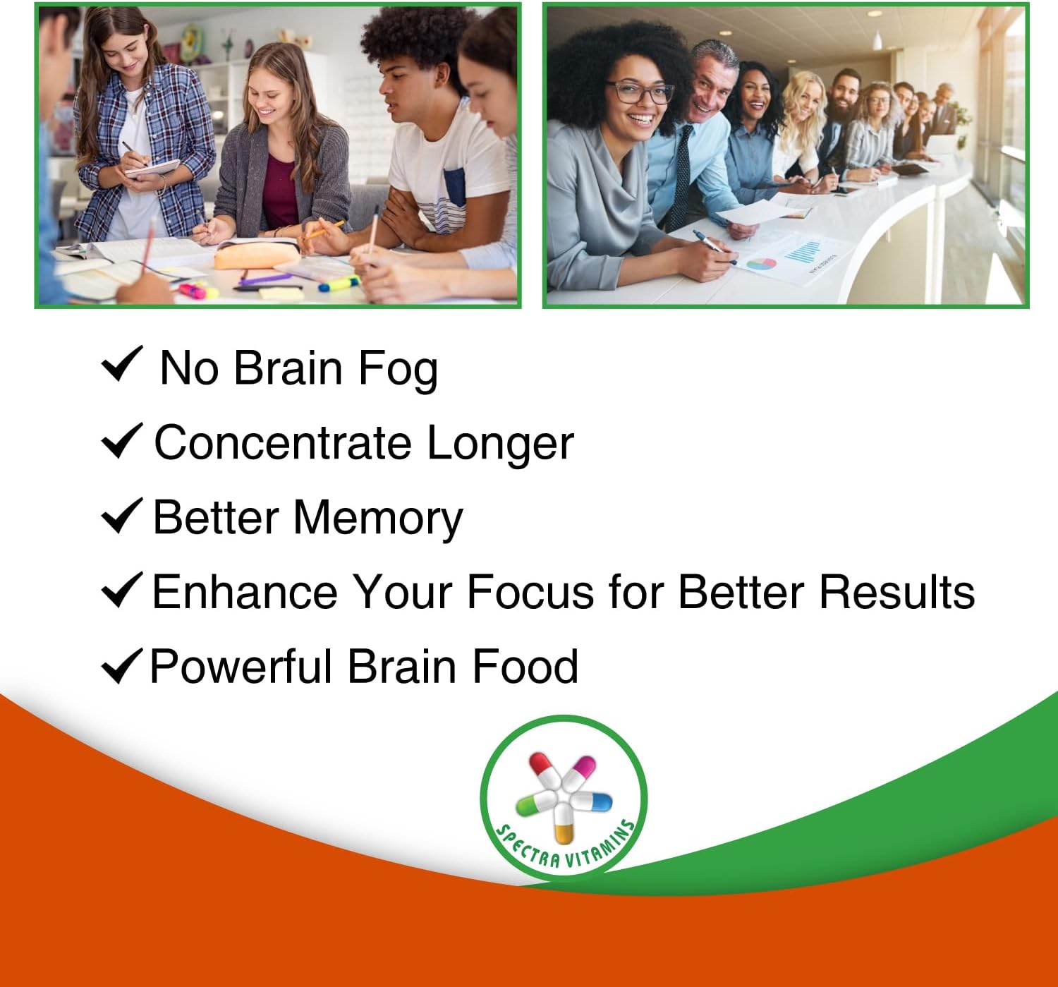 Spectra Vitamins Brain Power Capsules with Ginkgo Biloba & Gotu Kola for Memory & Focus - 60 Count