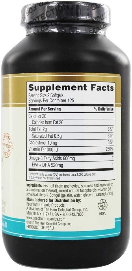 Spectrum Essentials Fish Oil Softgels with Vitamin D, 1000 mg, 250 Capsules