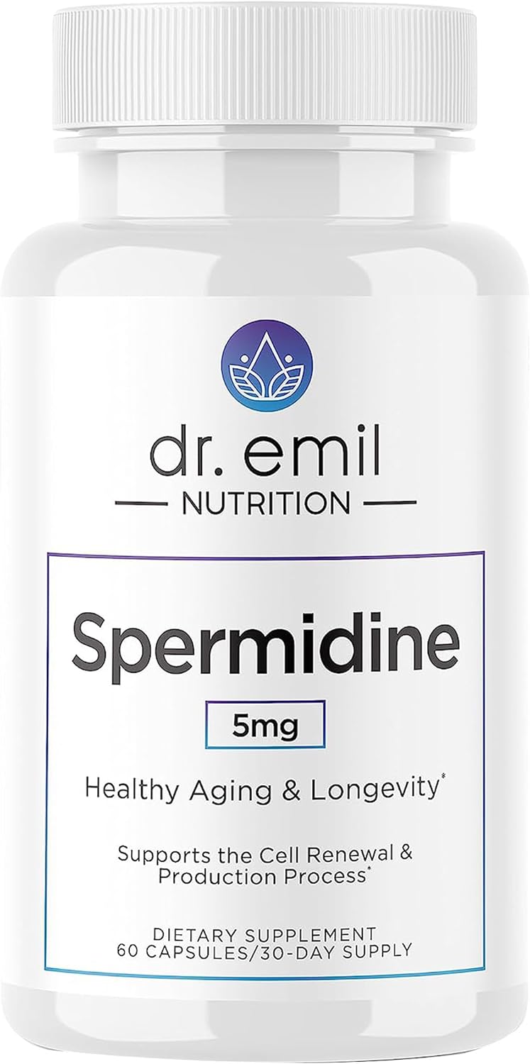 Spermidine 5mg Supplement with Thiamin for Anti-Aging - 60 Capsules for Men & Women - Pure Spermidine 3HCL Formula