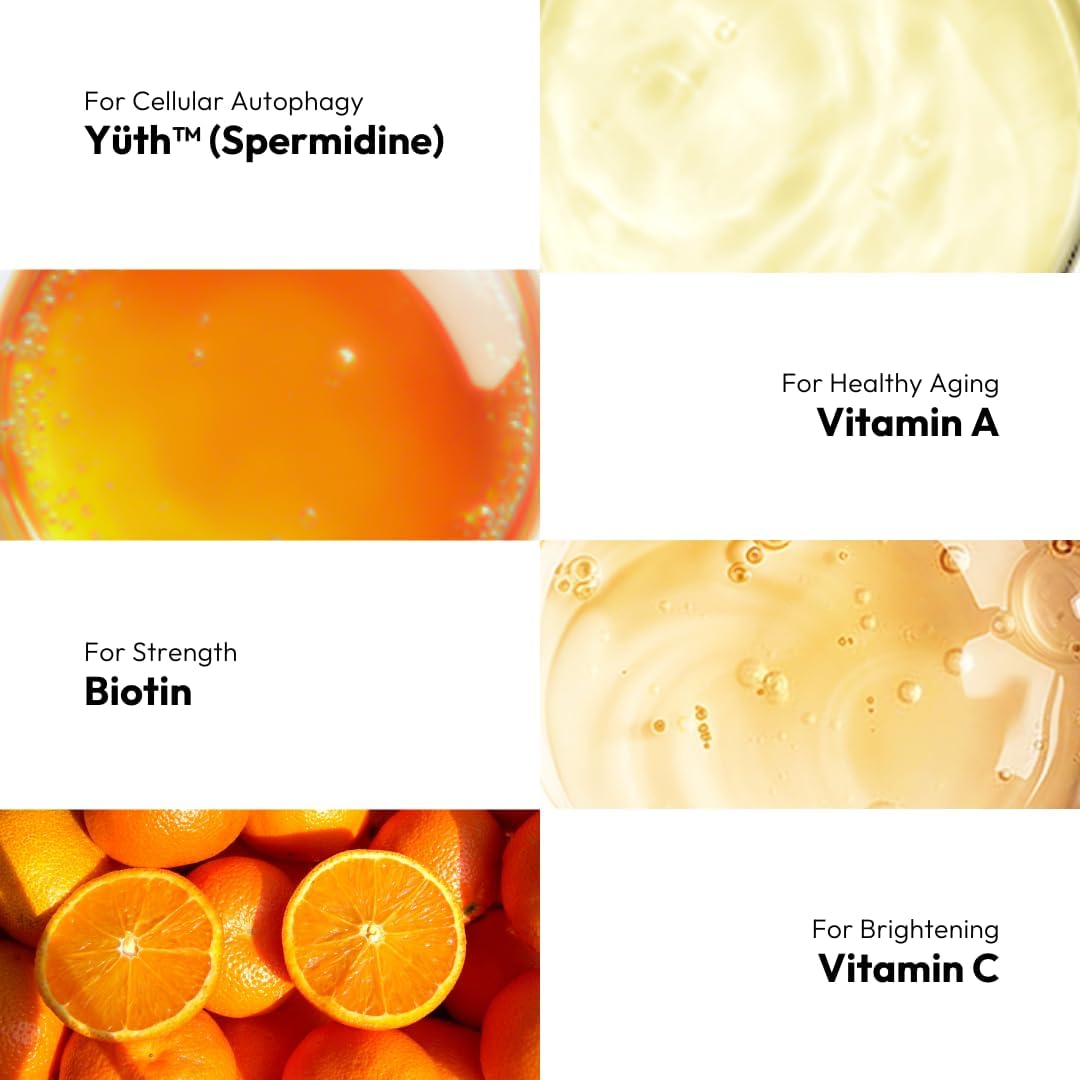 Spermidine-Infused BigVita Yuth Gummy+ for Skin, Hair, Nails | Collagen & Cellular Renewal Support with Biotin, Vitamin C & A | Anti-Aging Wellness Gummies