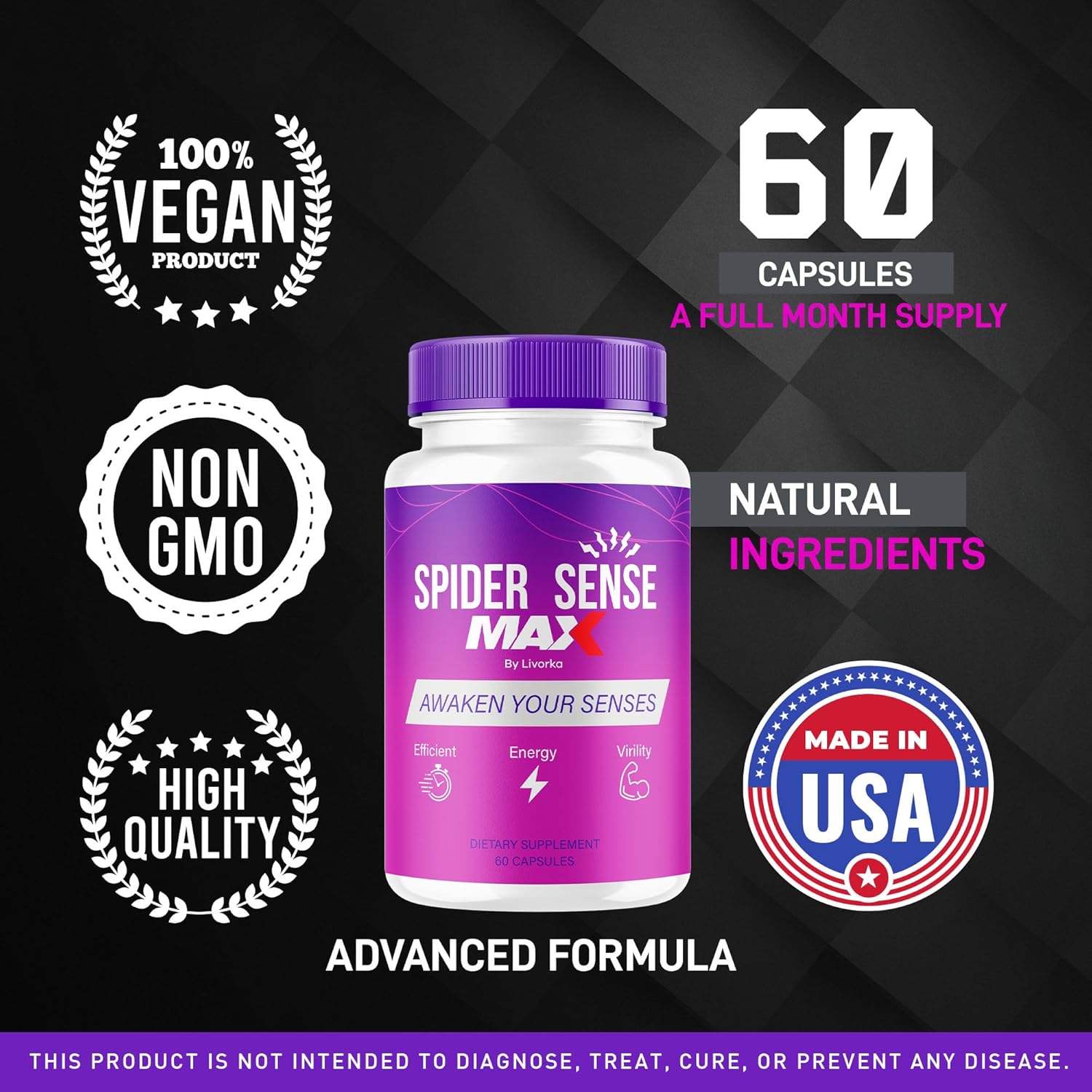 Spider Sense Max Pills for Men - Natural Supplement with 60 Capsules for 1 Month
