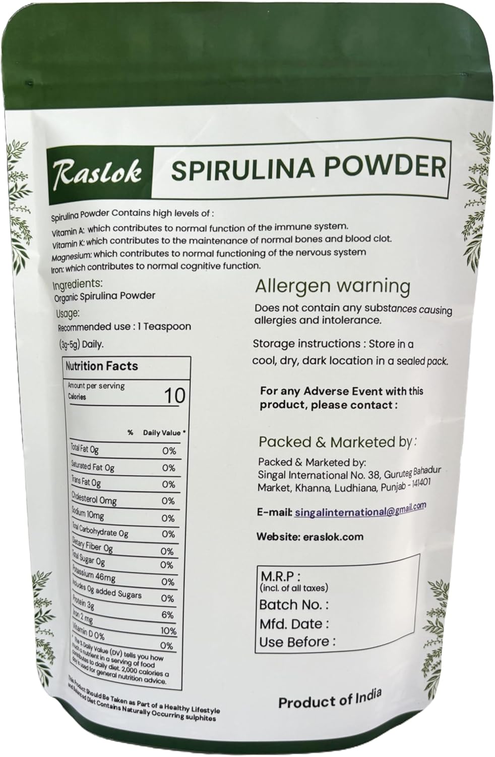 Spirulina Powder 8 Oz - Pure, Non-GMO, Rich in Vegan Protein - Immune Support and Antioxidants - No Fillers