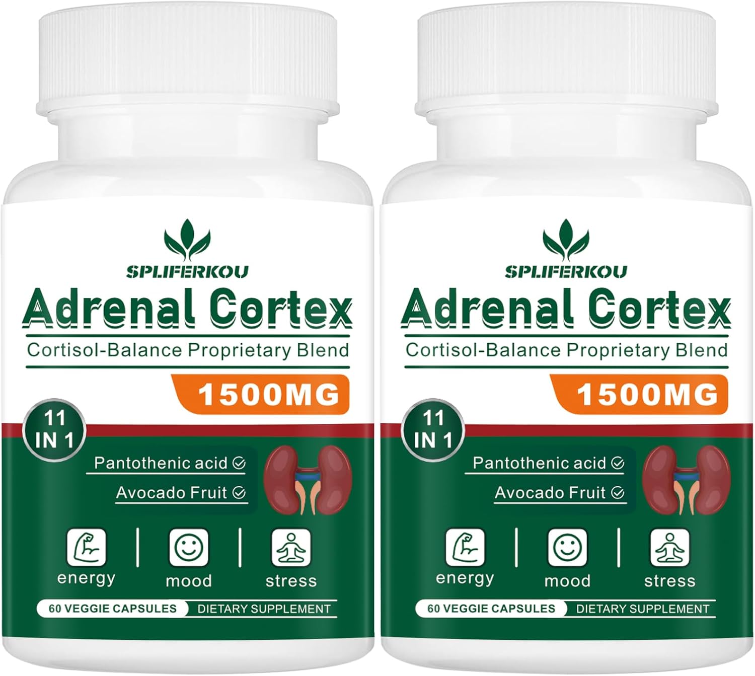 Spliferkou Adrenal Support Complex - 11-in-1 Supplement with Ashwagandha and Pantothenic Acid - Promotes Healthy Adrenal Function and Energy - 120 Capsules