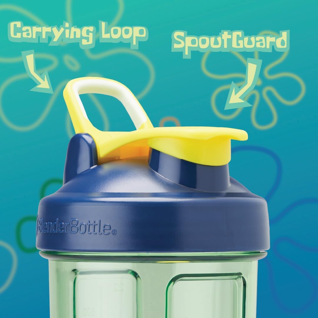 Spongebob Shaker Bottle Pro Series - 28-Ounce Blue BlenderBottle for Protein Shakes and Pre Workout