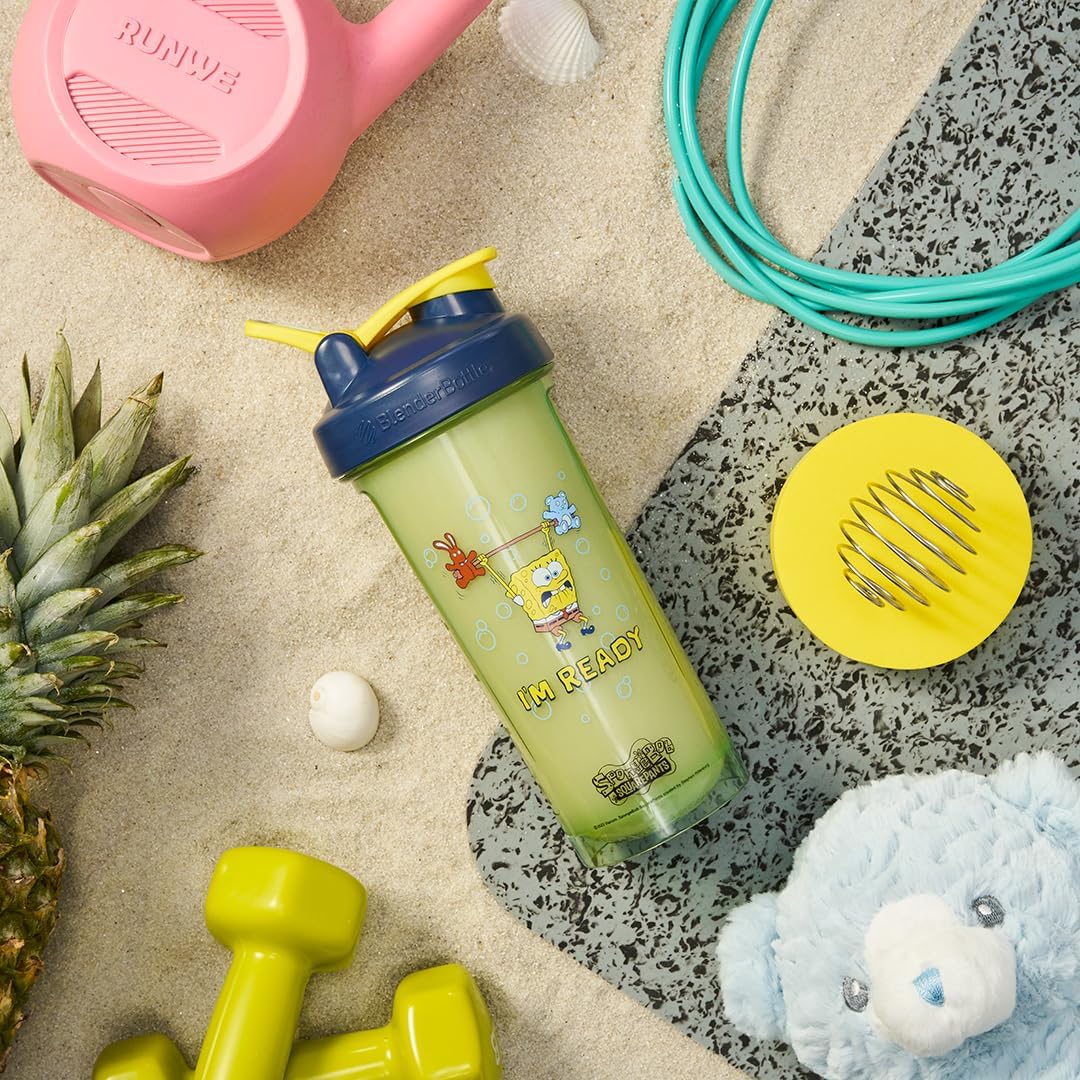Spongebob Shaker Bottle Pro Series - 28-Ounce Blue BlenderBottle for Protein Shakes and Pre Workout