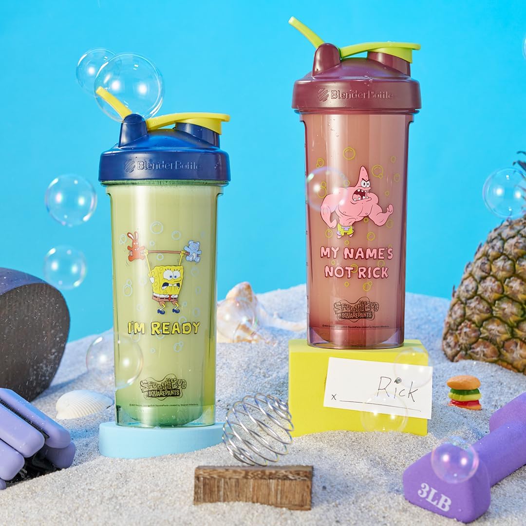 Spongebob Shaker Bottle Pro Series - 28-Ounce Blue BlenderBottle for Protein Shakes and Pre Workout