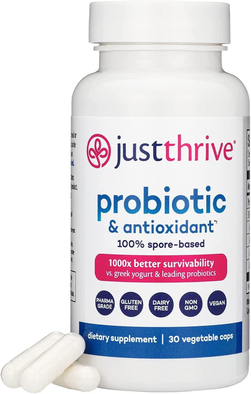 Spore-Based Probiotic & Antioxidant Supplement for Digestive & Immune Support - Gluten Free - 30 Capsules