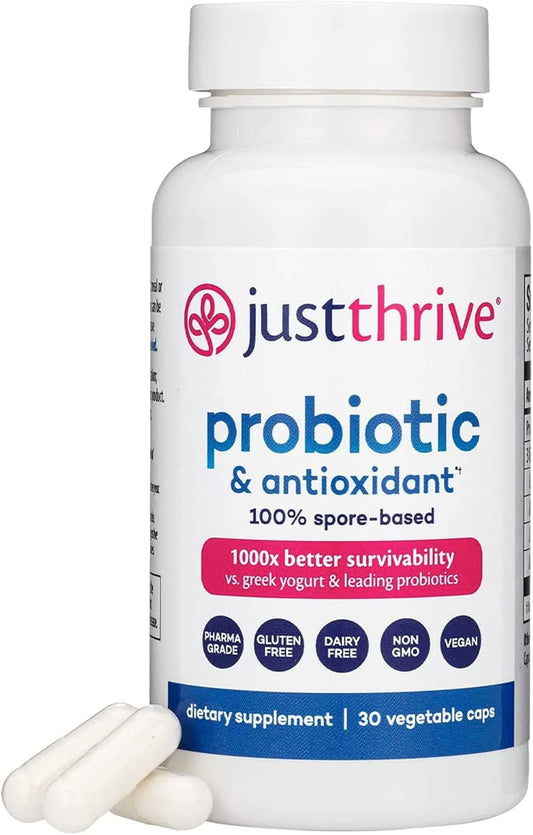 Spore-Based Probiotic & Antioxidant Supplement for Digestive & Immune Support - Gluten Free - 30 Capsules