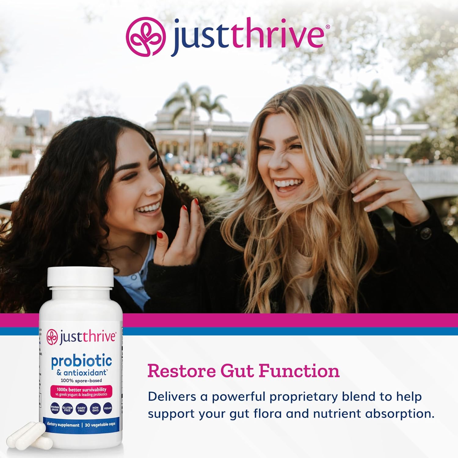 Spore-Based Probiotic & Antioxidant Supplement for Digestive & Immune Support - Gluten Free - 30 Capsules