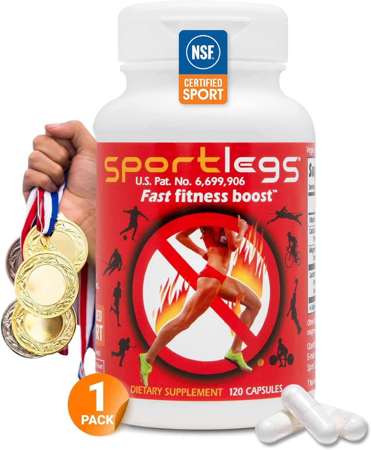 SPORTLEGS Fast Fitness Boost Pre Workout Capsules, Lactic Acid Supplement for Men and Women, Endurance Fuel for Runners - NSF Certified, 120 Caps
