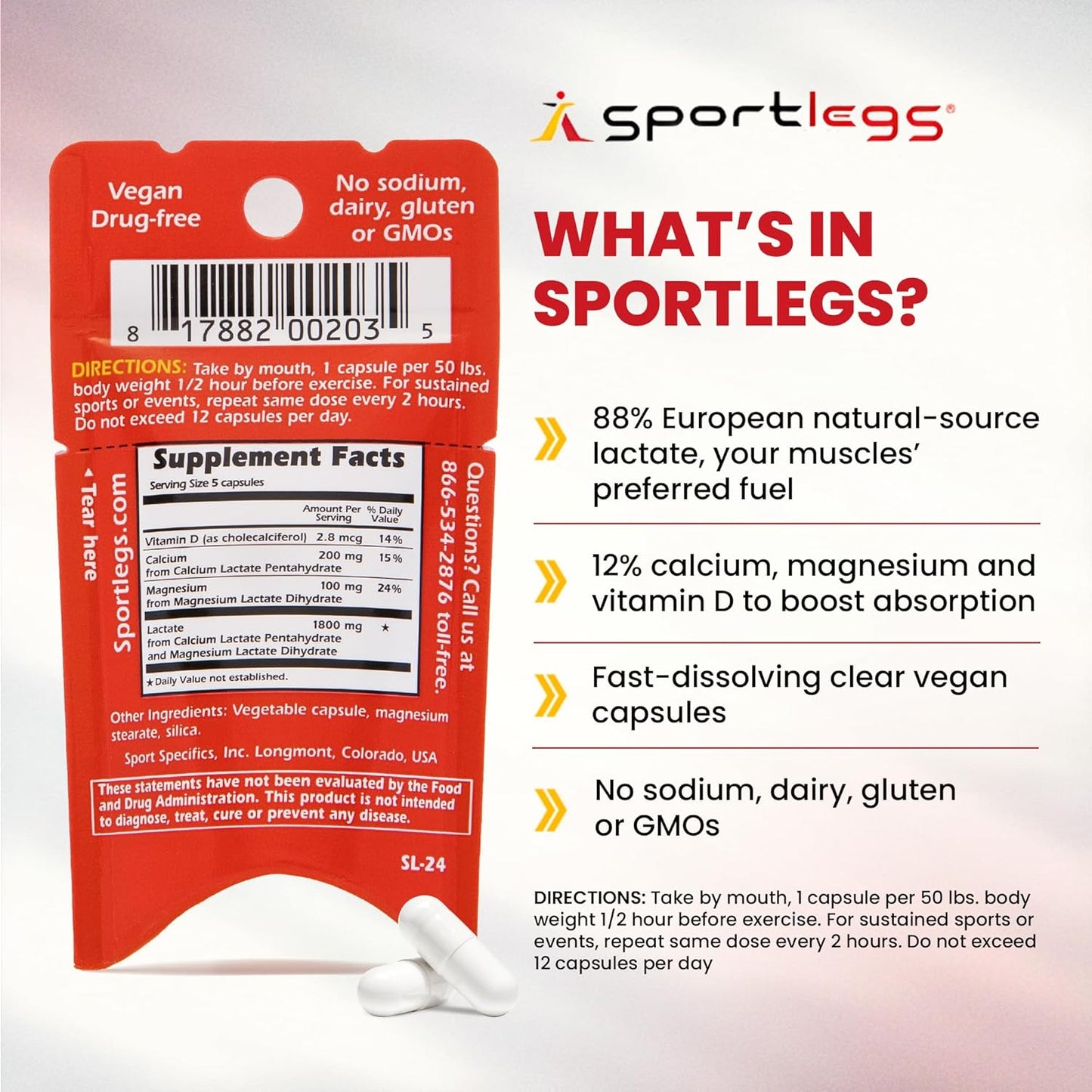SPORTLEGS Fast Fitness Boost Pre Workout Supplement for Men and Women - Trial Pack of 5-Cap Packets, Lactic Acid Endurance Fuel for Runners