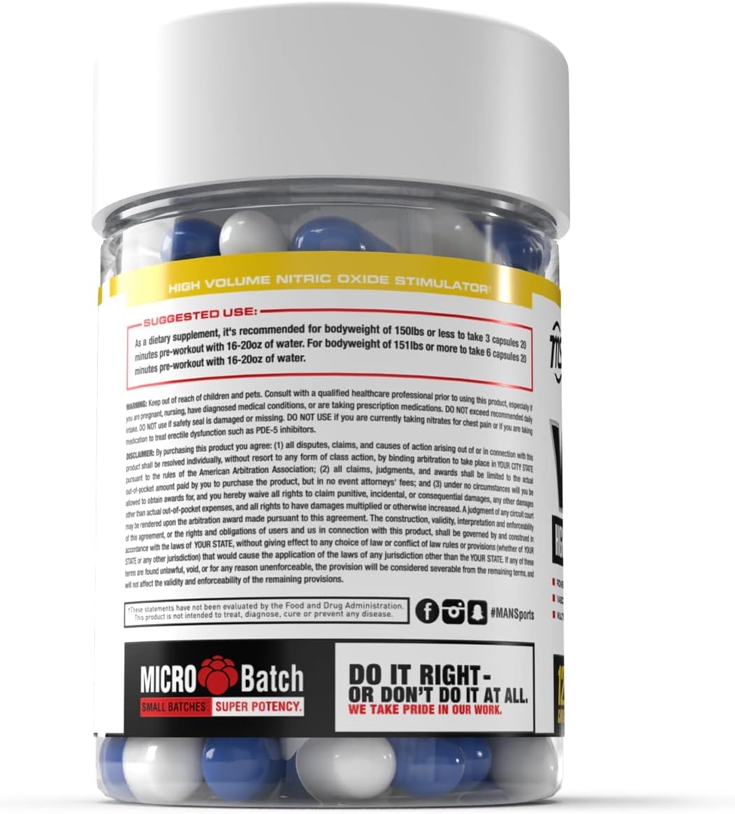 Sportsman Vasojet Muscle Pump Supplements - Nitric Oxide Booster - 120 Capsules for 40 Days