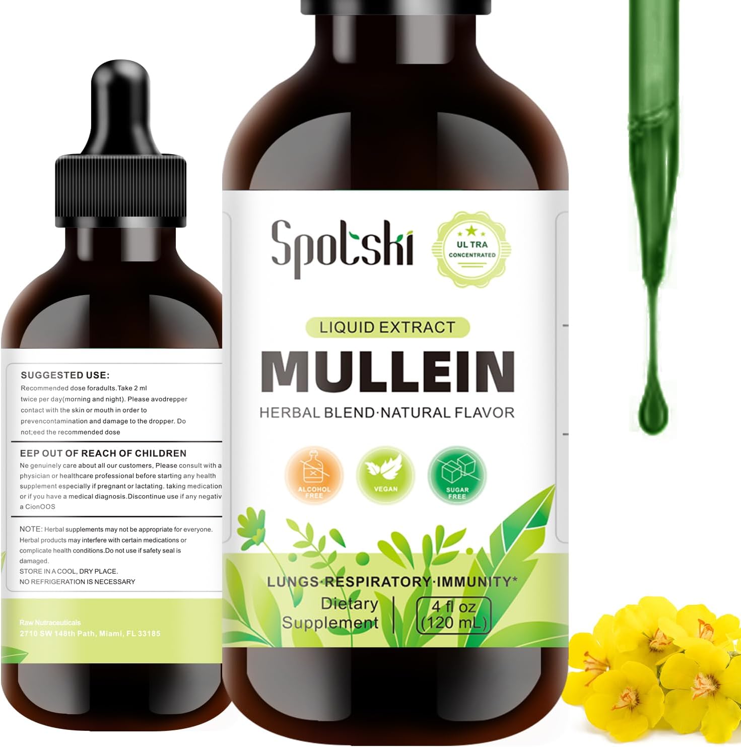 SPOTSKI Mullein Lung Detox Drops - Natural Sleep Aid & Immune Support, Non-GMO Tincture for Respiratory System, Vegetarian, 1 Month Supply