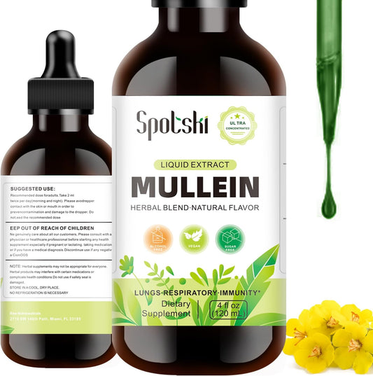 SPOTSKI Mullein Lung Detox Drops - Natural Sleep Aid & Immune Support, Non-GMO Tincture for Respiratory System, Vegetarian, 1 Month Supply