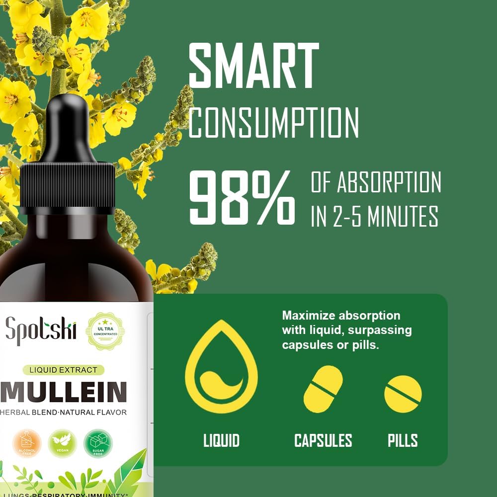 SPOTSKI Mullein Lung Detox Drops - Natural Sleep Aid & Immune Support, Non-GMO Tincture for Respiratory System, Vegetarian, 1 Month Supply