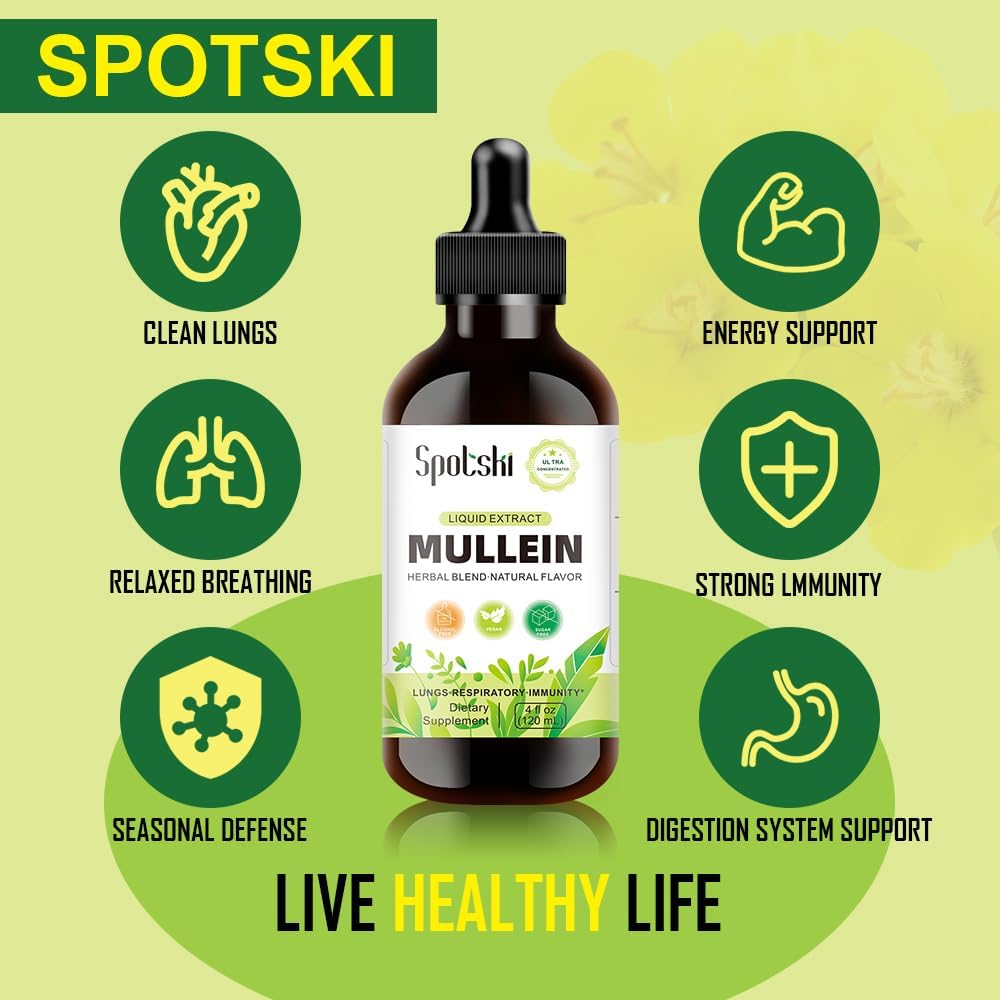 SPOTSKI Mullein Lung Detox Drops - Natural Sleep Aid & Immune Support, Non-GMO Tincture for Respiratory System, Vegetarian, 1 Month Supply