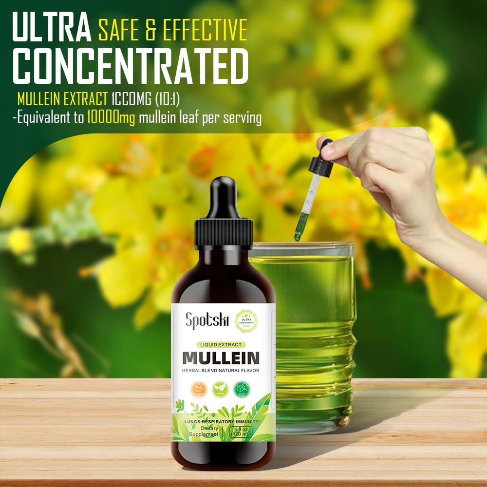 SPOTSKI Mullein Lung Detox Drops - Natural Sleep Aid & Immune Support, Non-GMO Tincture for Respiratory System, Vegetarian, 1 Month Supply