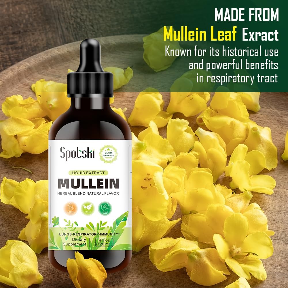 SPOTSKI Mullein Lung Detox Drops - Natural Sleep Aid & Immune Support, Non-GMO Tincture for Respiratory System, Vegetarian, 1 Month Supply