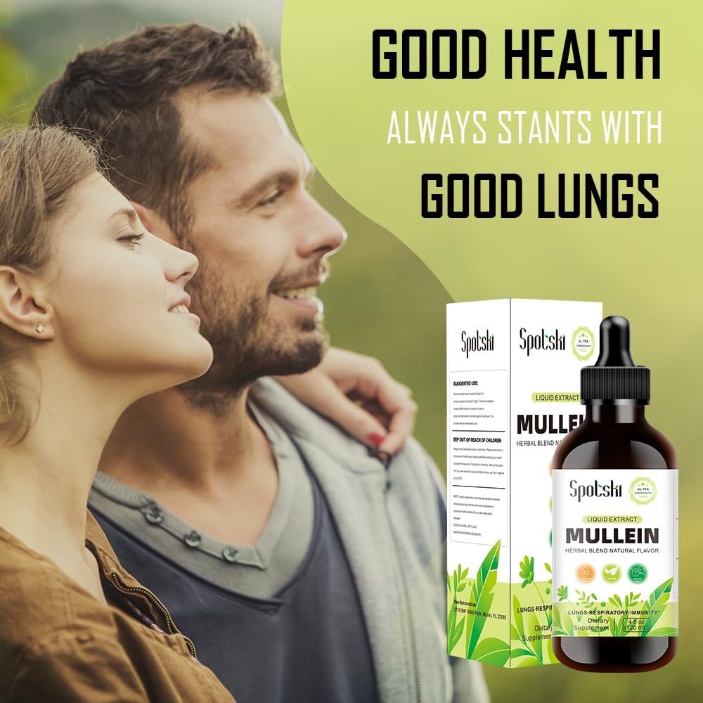 SPOTSKI Mullein Lung Detox Drops - Natural Sleep Aid & Immune Support, Non-GMO Tincture for Respiratory System, Vegetarian, 1 Month Supply
