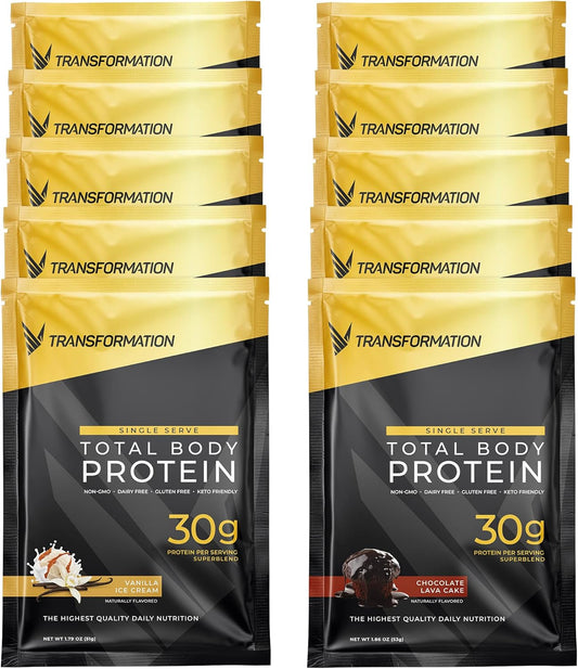 SPR Body Transformation Protein Blend with Egg White, Collagen Peptides, Plant Protein, Probiotics, Digestive Enzymes, MCT Oil - Low Carb Shake for Men & Women - Variety Pack of 10