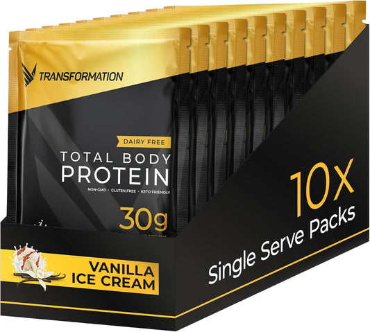 SPR Protein Super Blend with Probiotics, Digestive Enzymes, and MCT Oil - Vanilla Flavor, 10 Pack for Men & Women