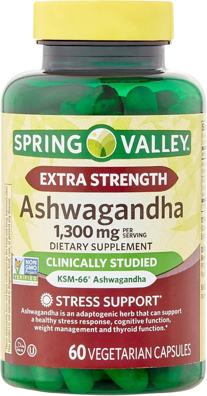 Spring Valley Ashwagandha 1300mg Capsules - Extra Strength Dietary Supplement - 60 Pills by Venancio's Shop