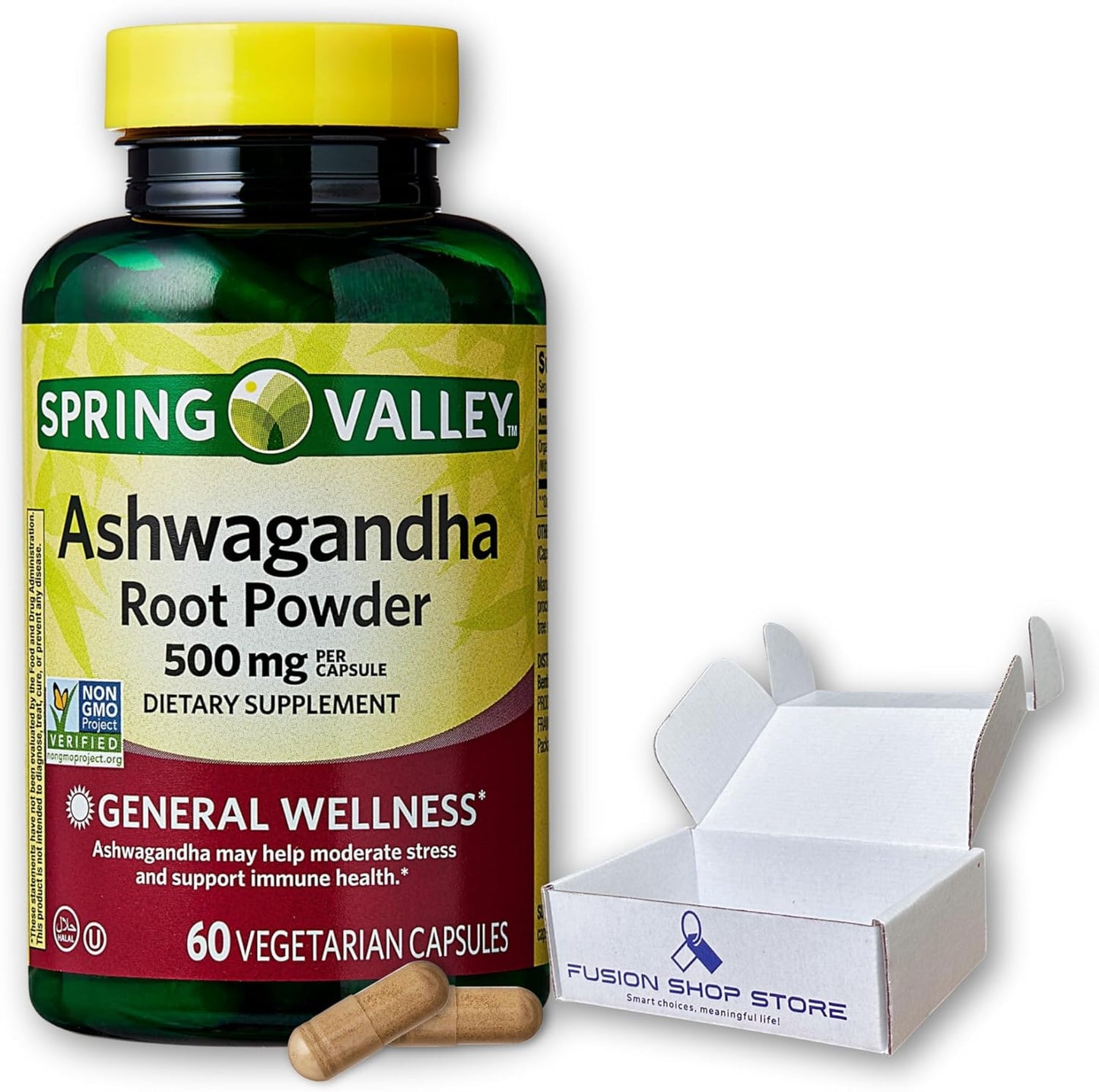 Spring Valley Ashwagandha Root Powder Capsules - 500mg (Pack of 1) from Fusion Shop Store