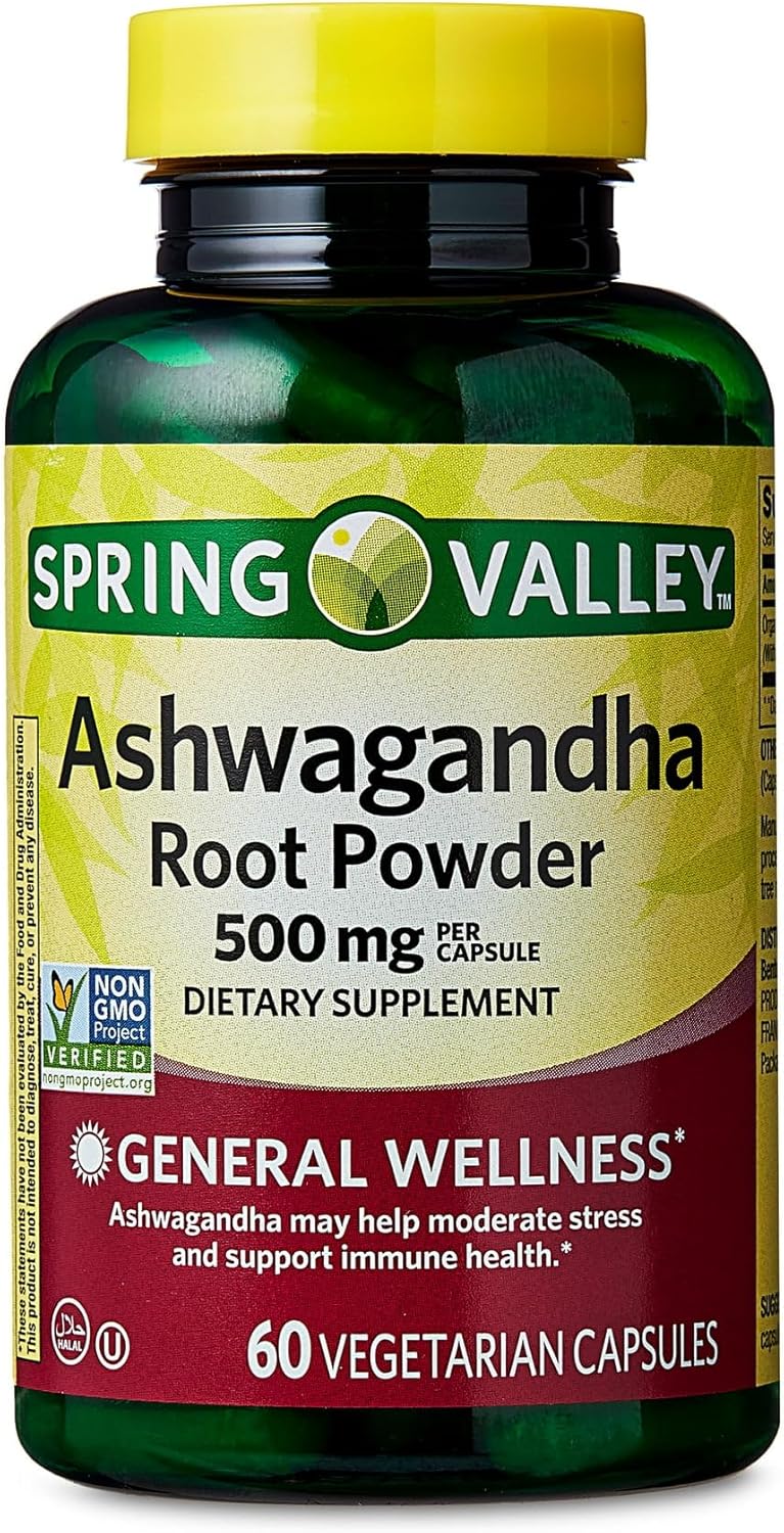 Spring Valley Ashwagandha Root Powder Capsules - 500mg (Pack of 1) from Fusion Shop Store