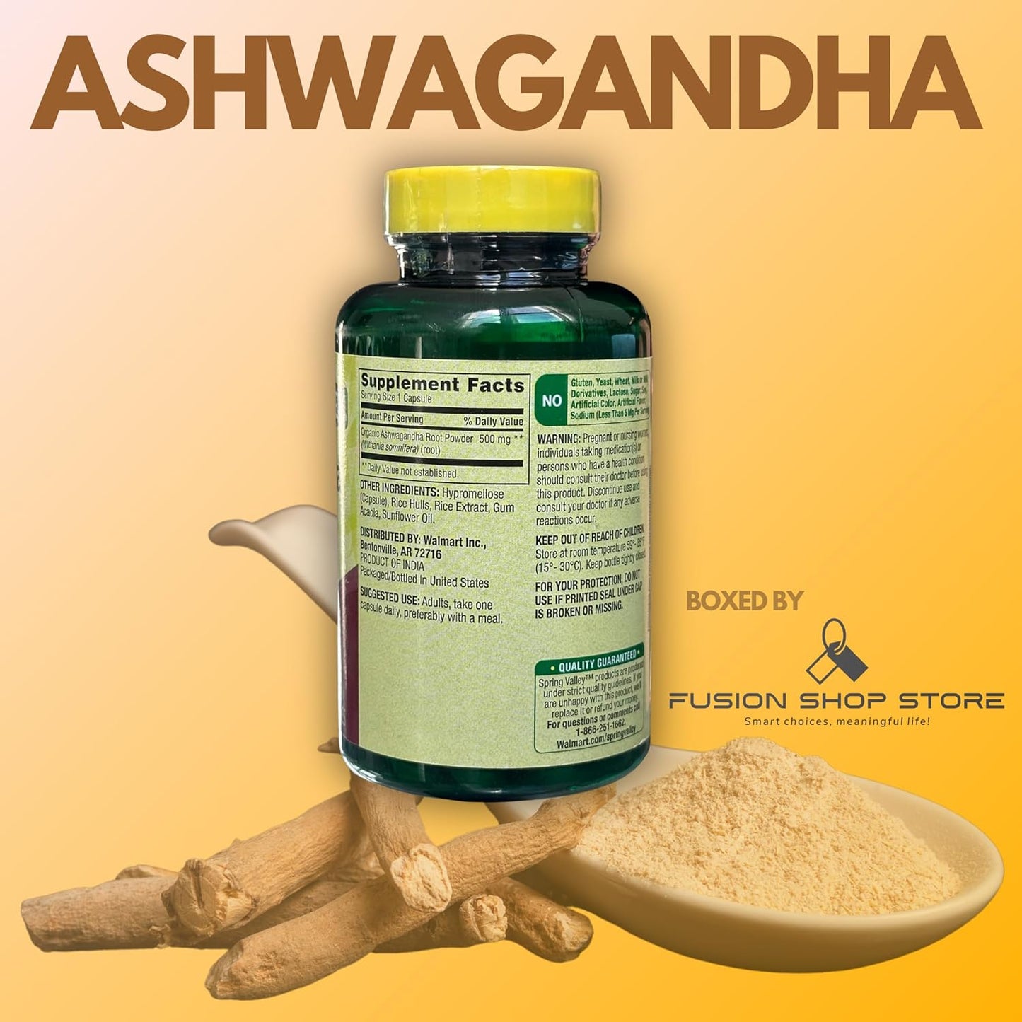 Spring Valley Ashwagandha Root Powder Capsules - 500mg (Pack of 1) from Fusion Shop Store