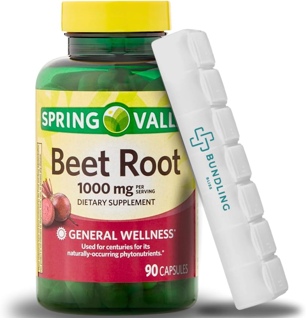 Spring Valley Beet Root 1000mg Supplement with 7 Day Pill Organizer - 90 Count Bundle Pack