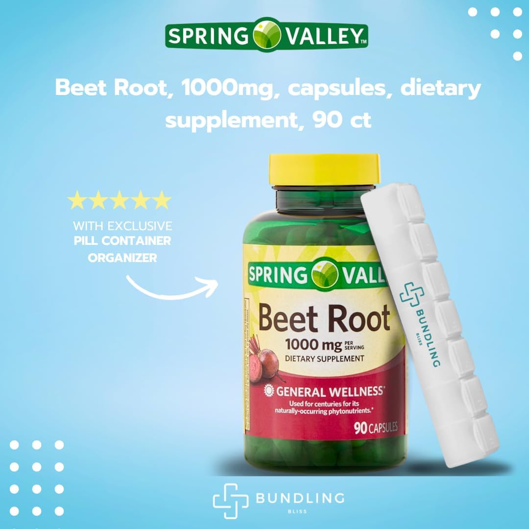 Spring Valley Beet Root 1000mg Supplement with 7 Day Pill Organizer - 90 Count Bundle Pack