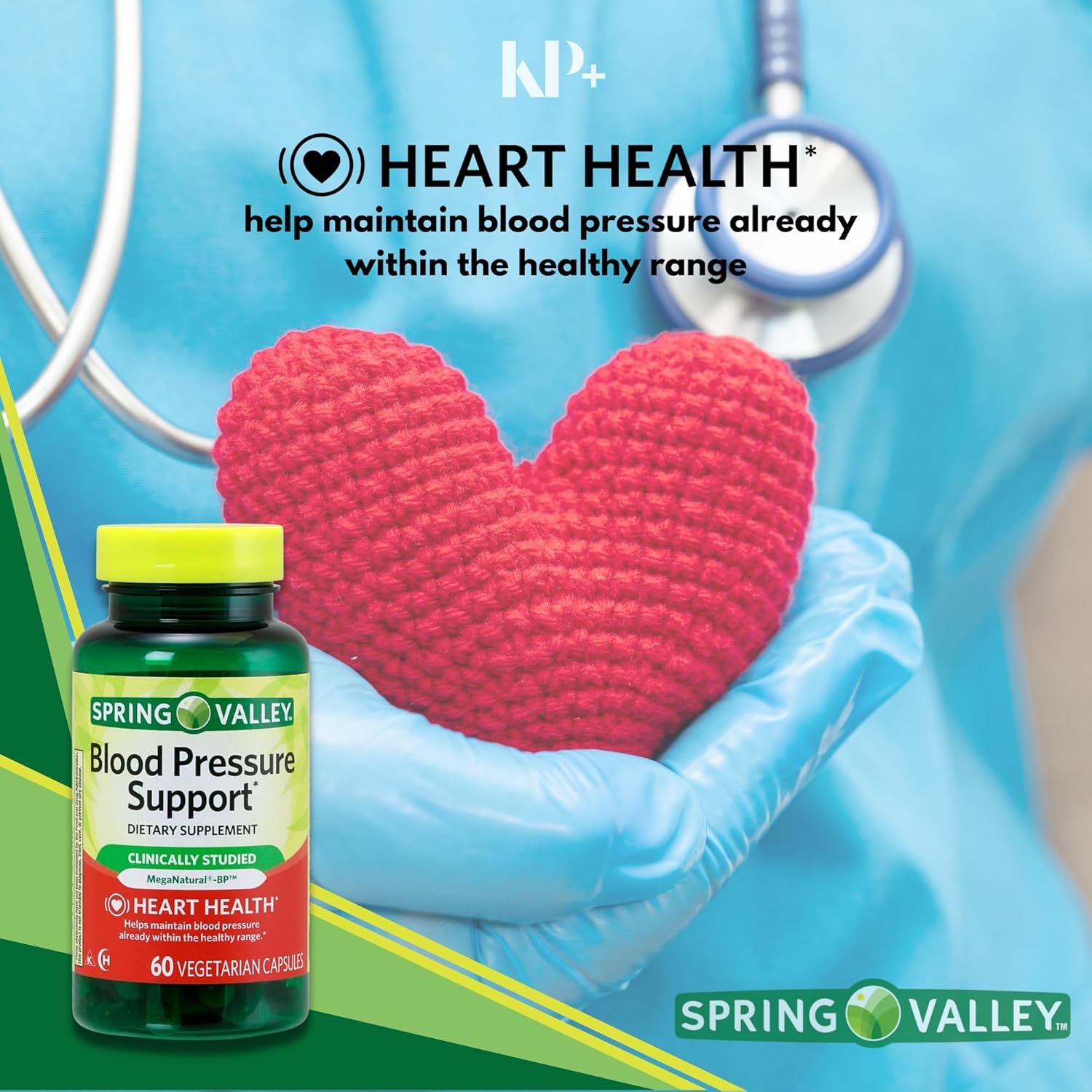 Spring Valley Blood Pressure Support Capsules with KP+ - 60 Count