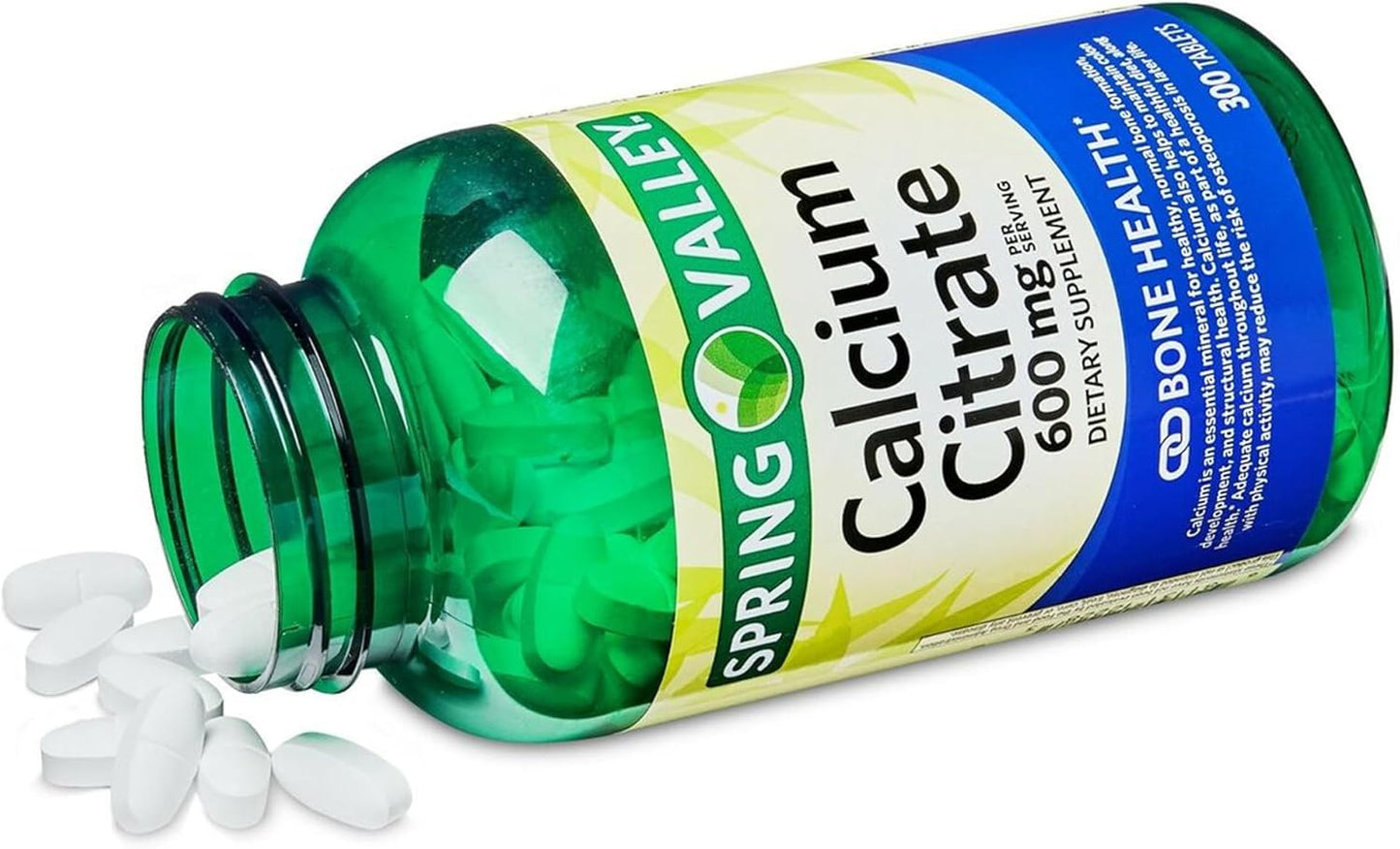 Spring Valley Calcium Citrate 600mg Tablets - Joint & Bone Health Supplement - Teeth & Colon Support - Cardiovascular System Boost - 300ct Gluten-Free - 5 Months Supply