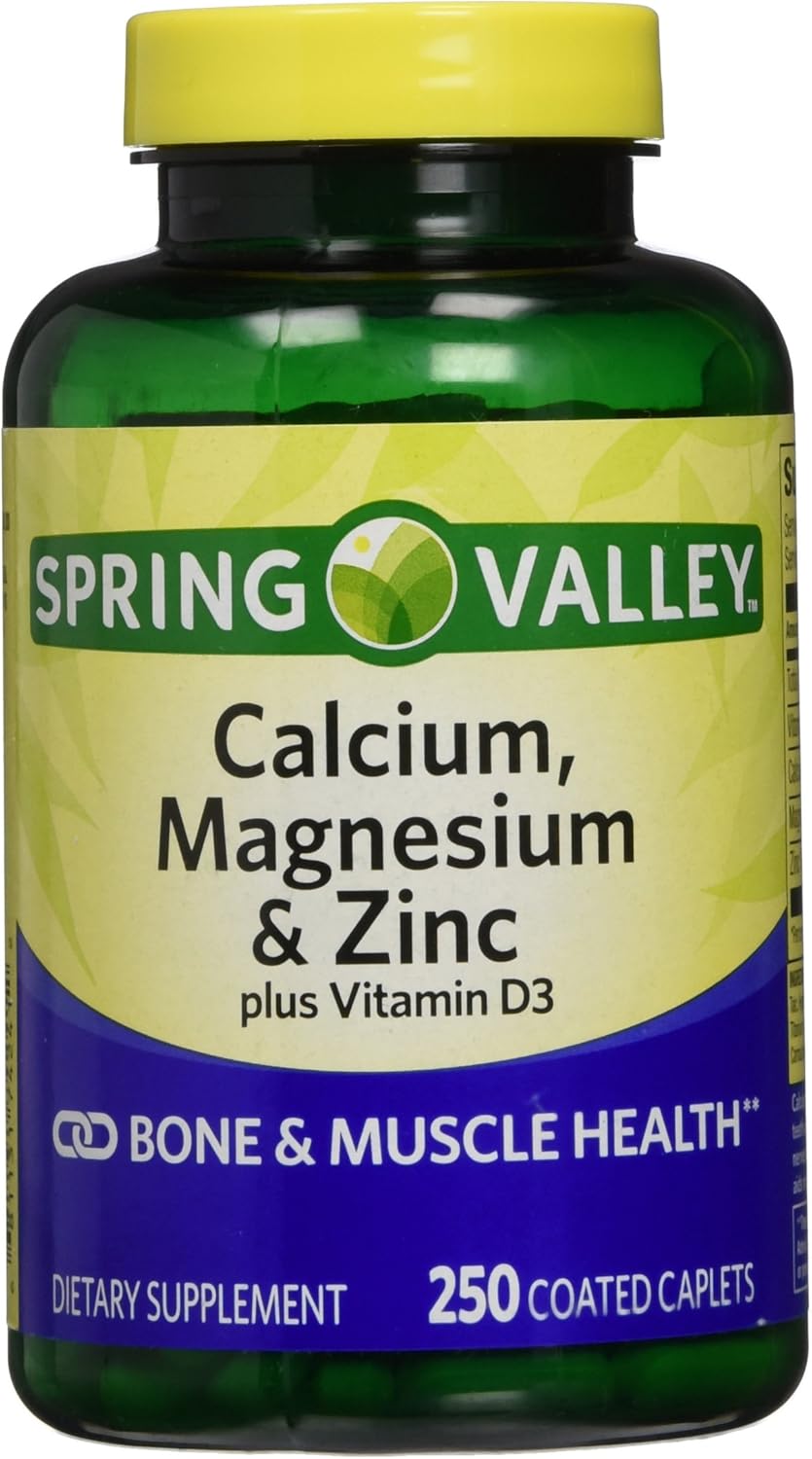 Spring Valley Calcium Magnesium Zinc Supplement - 250 Caplets, Bone Health Support