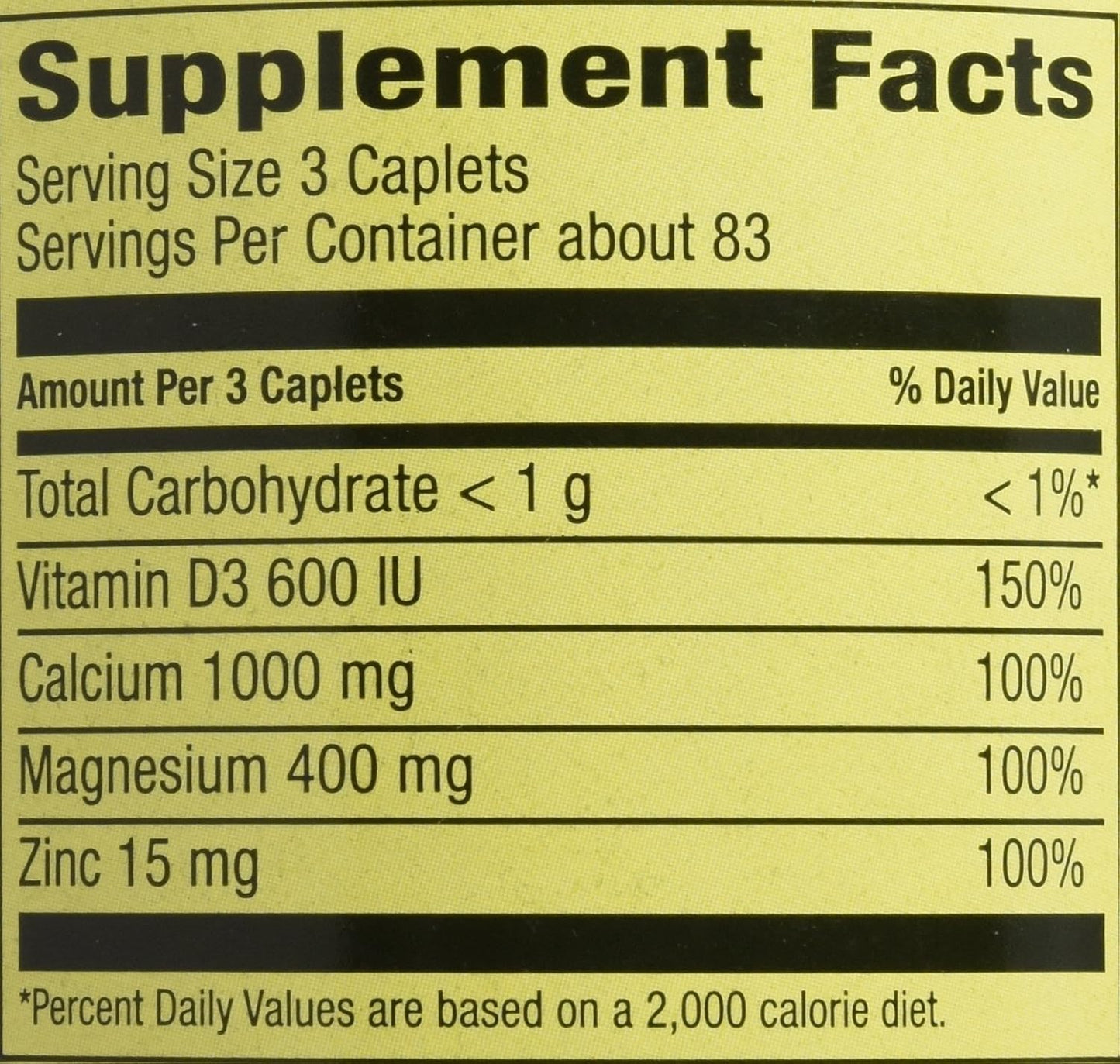 Spring Valley Calcium Magnesium Zinc Supplement - 250 Caplets, Bone Health Support